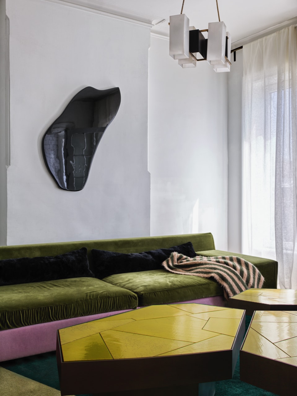 parlor with a green sofa