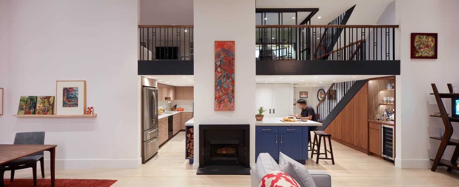 KITCHEN - view from living to the kitchen with a blue island